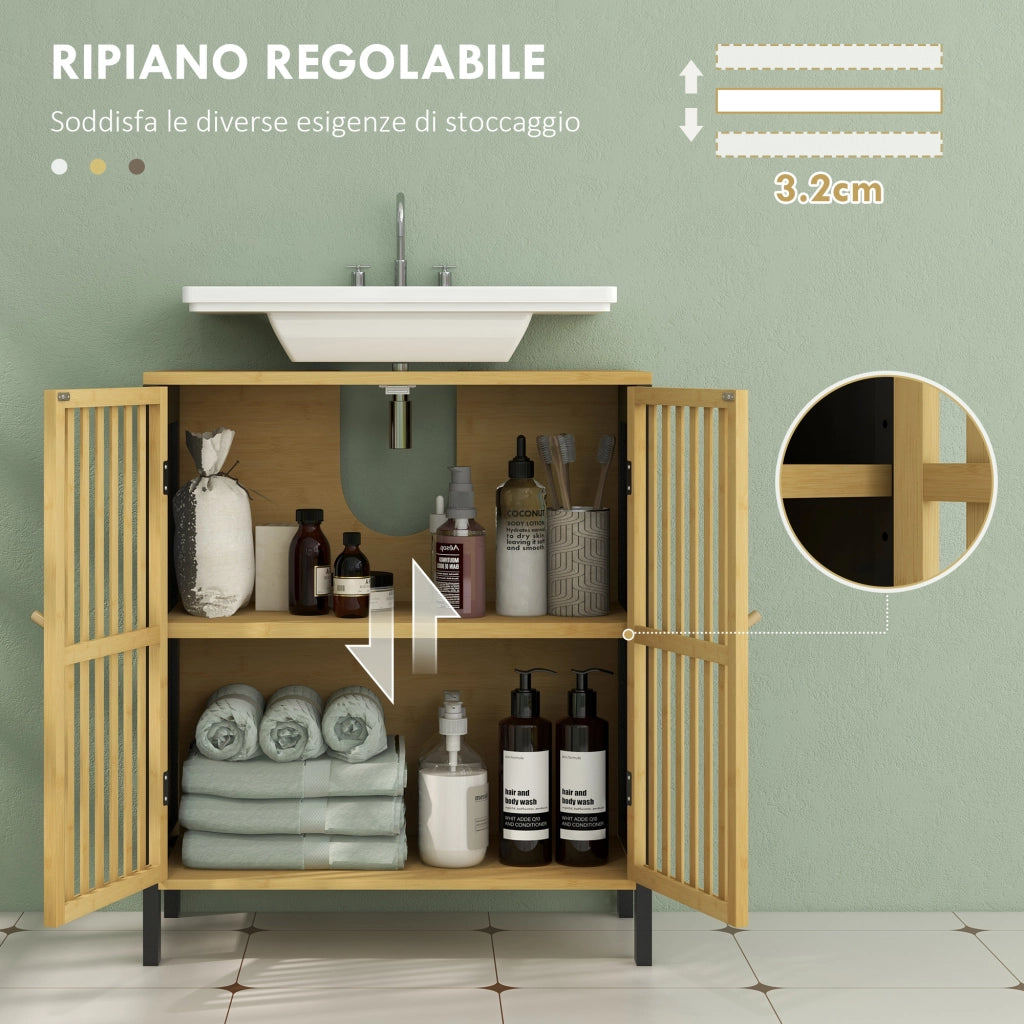 Mobile Sottolavabo Bagno con 2 Ante ¨C Zephmum ¨C Legno di Bamb¨´ e MDF, 60x30x70cm