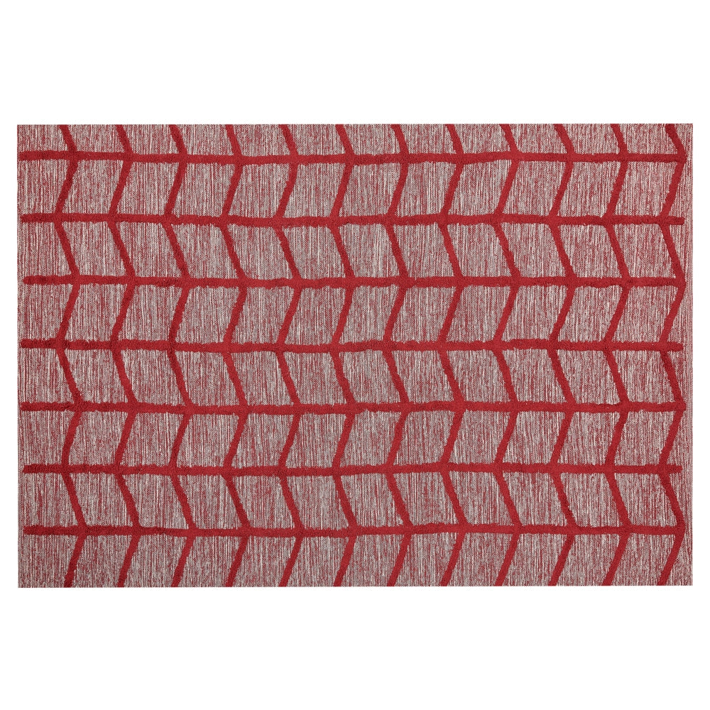 Tappeto in cotone trapunto a mano con motivo geometrico rosso 140 x 200 cm camera da letto soggiorno