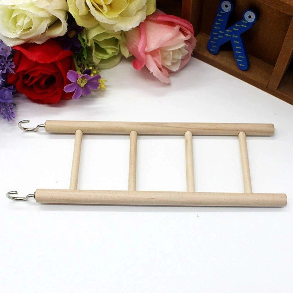 Trade Shop - Scala In Legno Naturale Per Uccelli Pappagalli Criceti Scaletta 20cm Con Ganci -