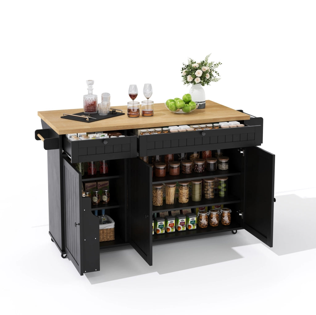 Isola cucina 137x70 cm naturale e nera in MDF, piano pieghevole