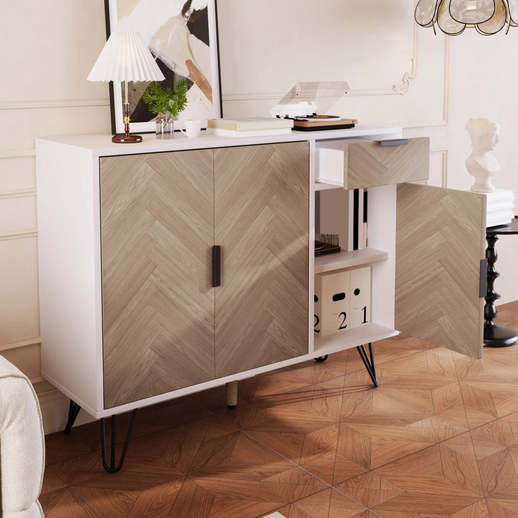 Mobile contenitore moderno, credenza in bianco effetto legno con cassetto e ripiani regolabili in altezza (90 x 30 x 71,5 cm)