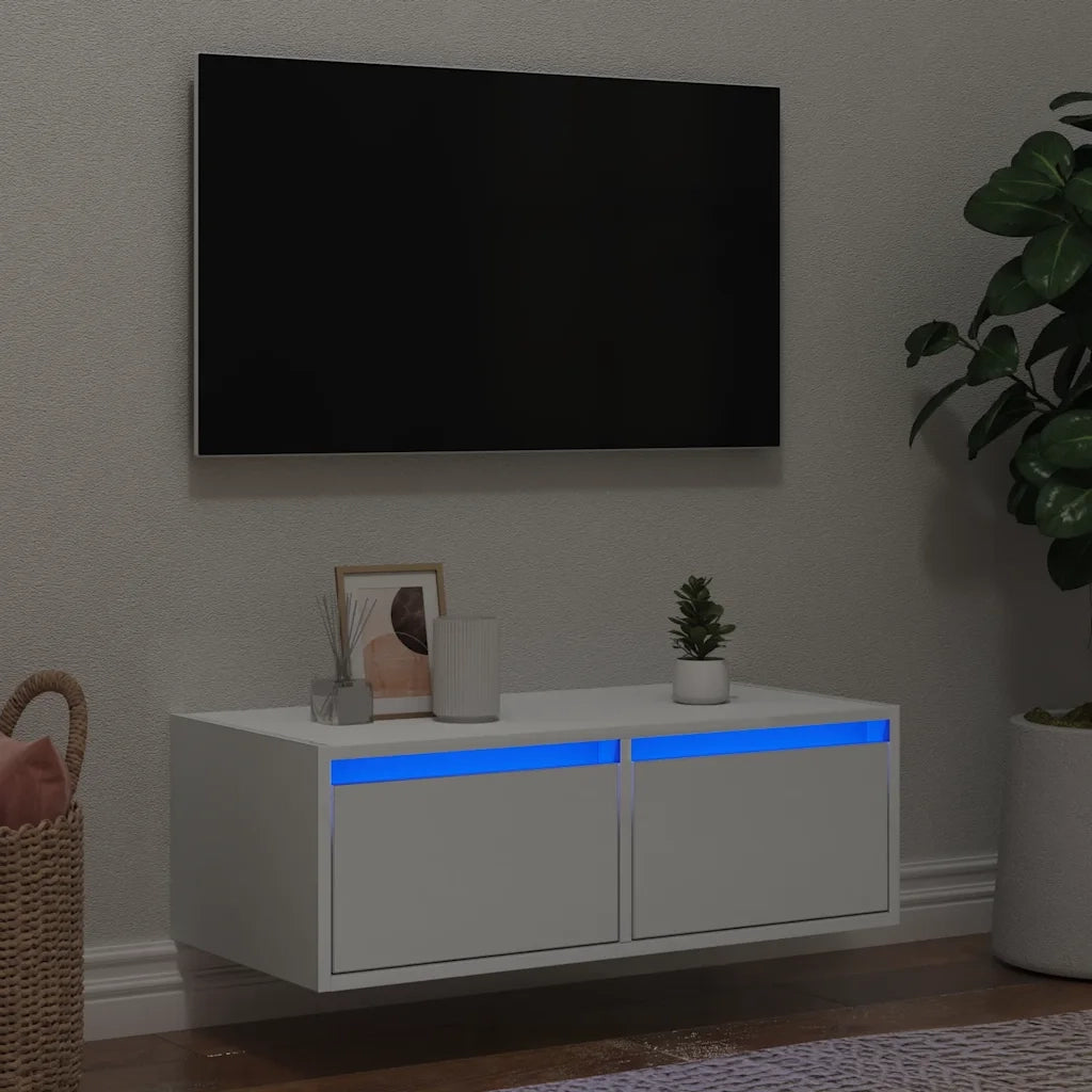 vidaXL Mobile Porta TV con Luci LED 75x35,5x25 cm Bianco