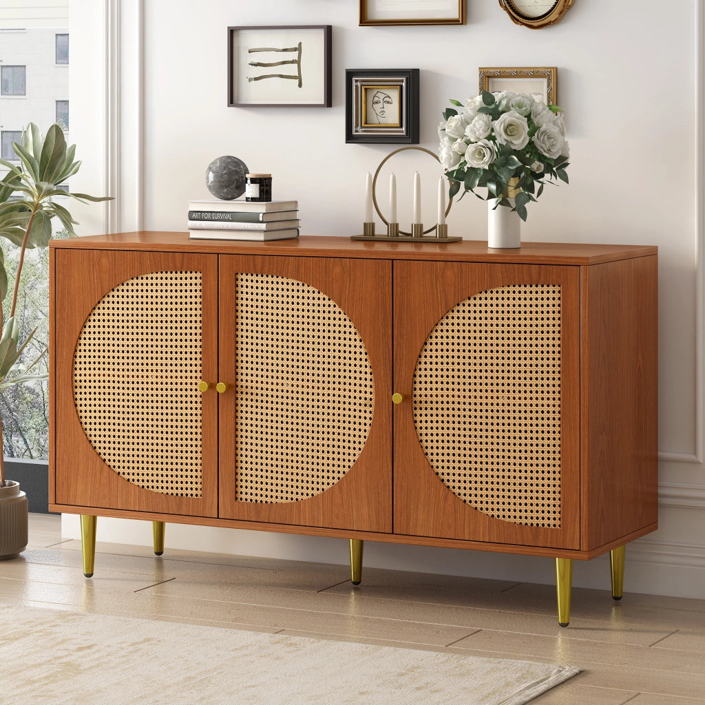 Credenza con 3 ante e ripiani regolabili - per soggiorno - in truciolare - 129.8×40×76 cm - noce