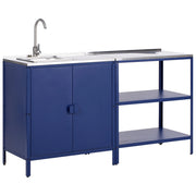 Set di 2 elementi per la cucina all'aperto in acciaio inox blu con portaoggetti e lavello cucina da esterno