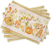 Piatto di stoffa, 100% set di 4, 33 cm x 48 cm di cotone decorativo, lavabile, piatto da paella, piatto per pasti, cucina, feste e campeggio, passione per le zucche - festa della mietitura / Natale