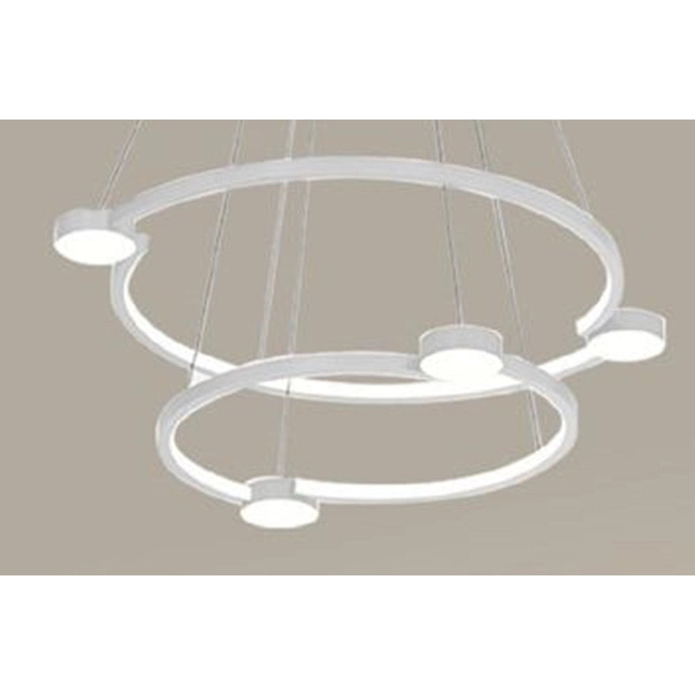Trade Shop - Lampadario A Sospensione Led 60w 2 Cerchi Con Telecomando Design Moderno Bianco 71101 -
