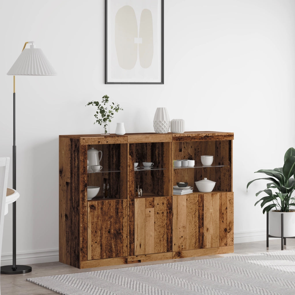 Credenza con Luci LED Legno Vecchio 142.5x37x100 cm Legno Progettato