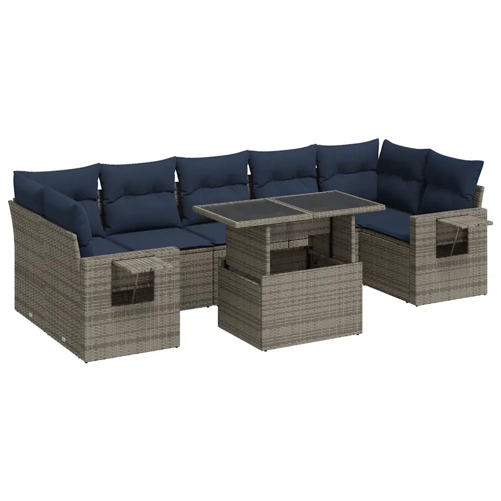 Set Divani da Giardino con Cuscini 8 pz Nero Polyrattan Acacia