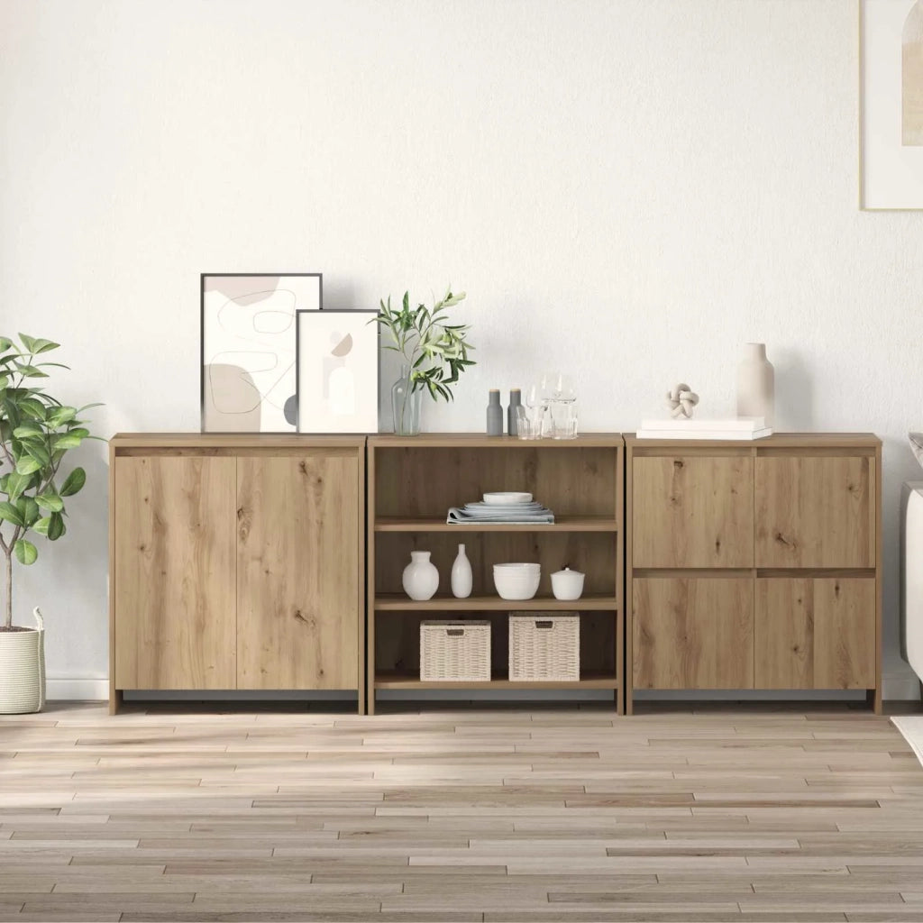 Credenza con cassetto 3 pcs Rovere artigianale 70 x 41 x 75 cm 3393158