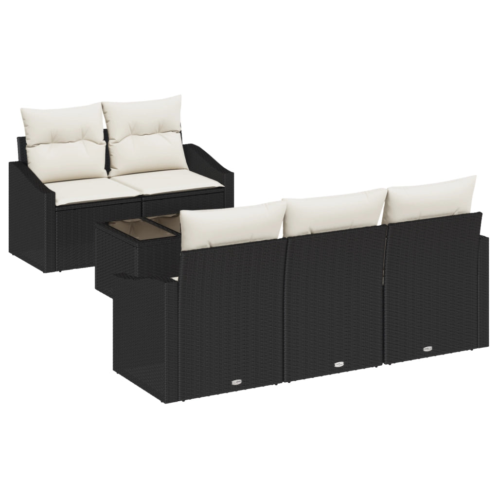 Set di Divani da Giardino in 6 Pezzi con Cuscini Nero Rattan Sintetico