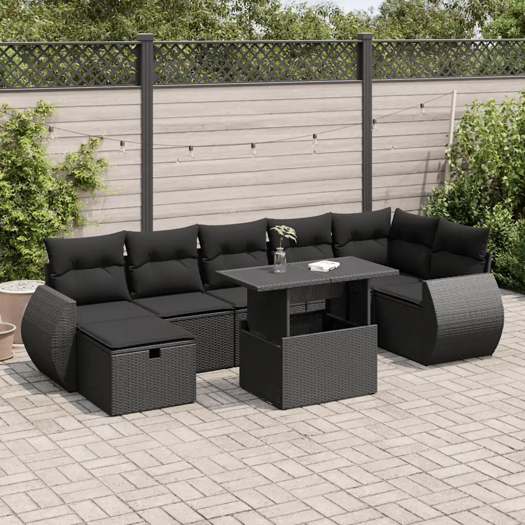 vidaXL Set Divani da Giardino con Cuscini 8 pz Nero in Polyrattan