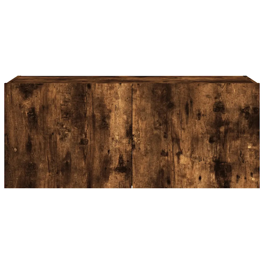 Mobile TV a Parete | Armadietto TV | Mobile Porta TV con Luci LED Rovere Fumo 100x35x41 cm