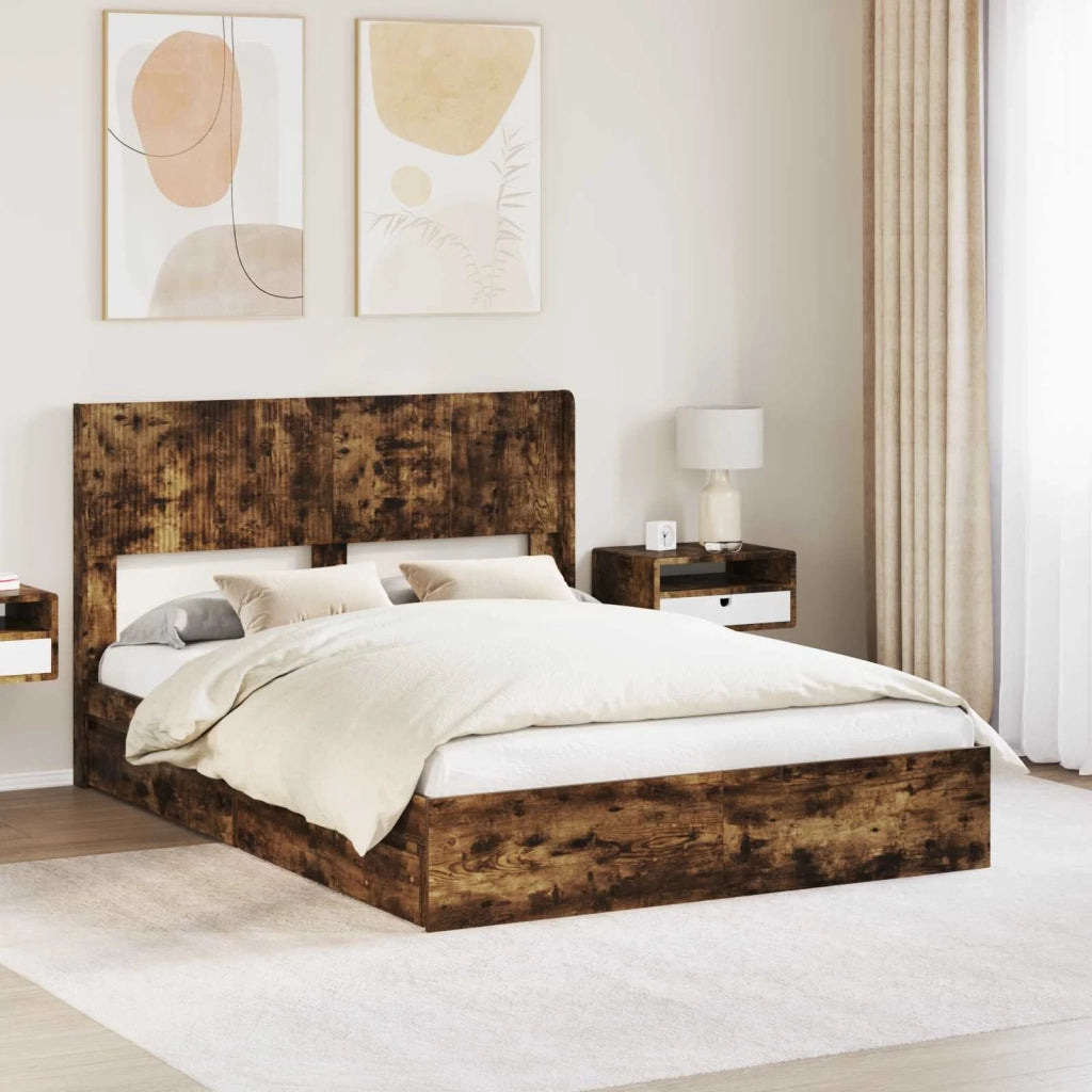Struttura del letto con stoccaggio e testata-Giroletto con contenitore Rovere Fumo 596135