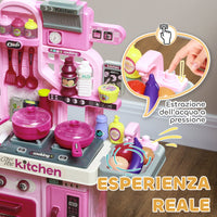 Cucina Giocattolo per Bambini 53x22x69 cm 33 Pezzi con Luci Suoni e Rubinetto Rosa