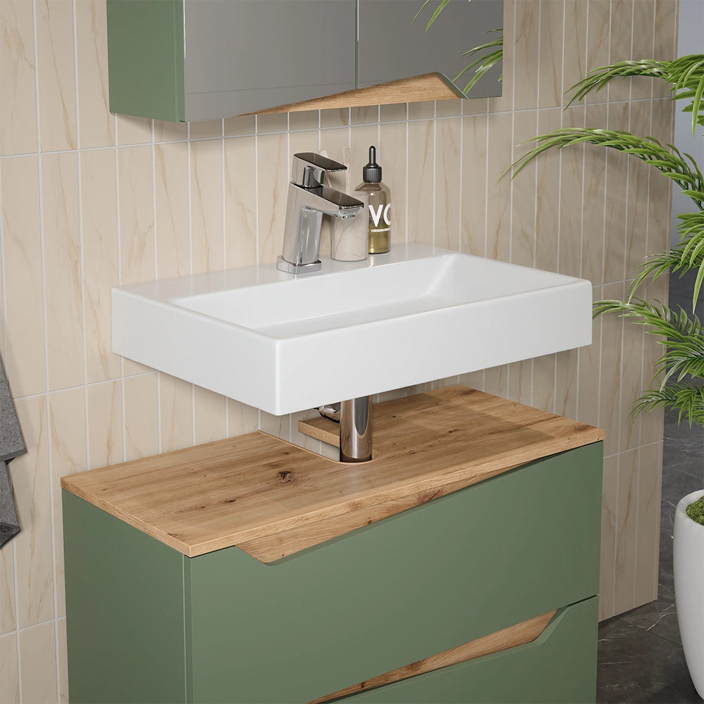 Vicco Mobile sottolavabo per bagno Verde/Artigianale 80 x 57.5 cm con 2 cassetti
