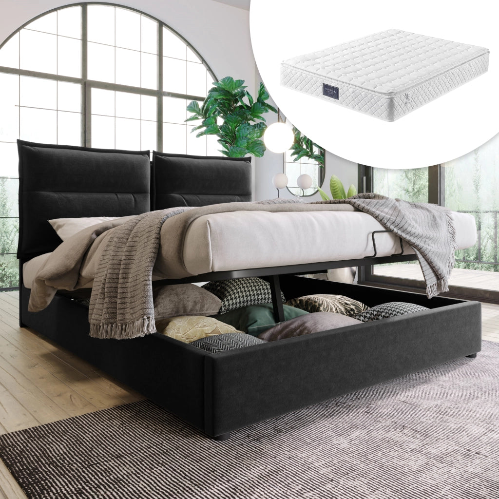 letto imbottito legno e acciaio inossidabile nero 140x200 cm