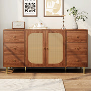 CREDENZA 160x40x90 cm in MDF colore legno con ante in rattan