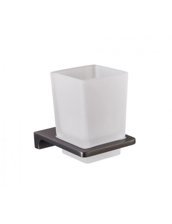 Portabicchieri NIL in vetro e ottone metallo grigio 10x6,35x9,7cm