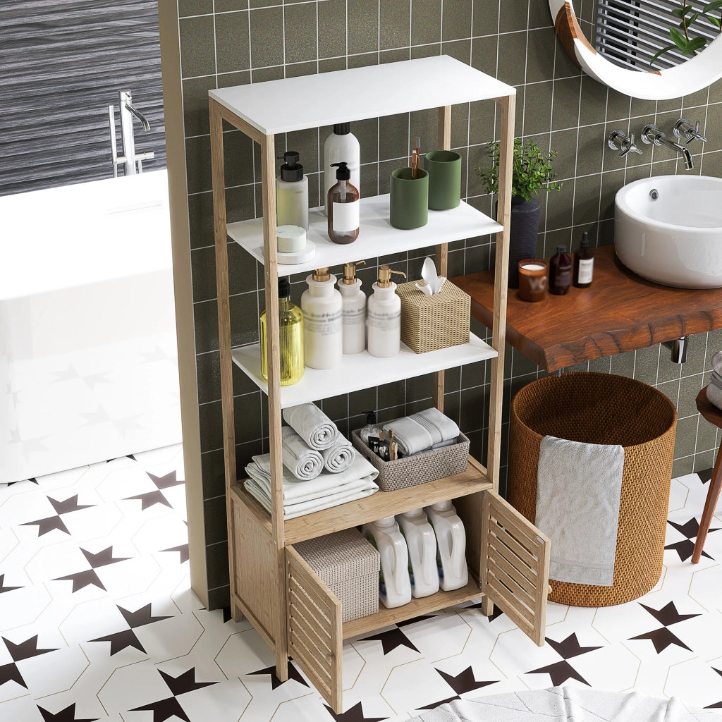 Colonna bagno armoire legno 3 ripiani 63x30x138 ¨C zephmum ¨C bianco e marrone chiaro