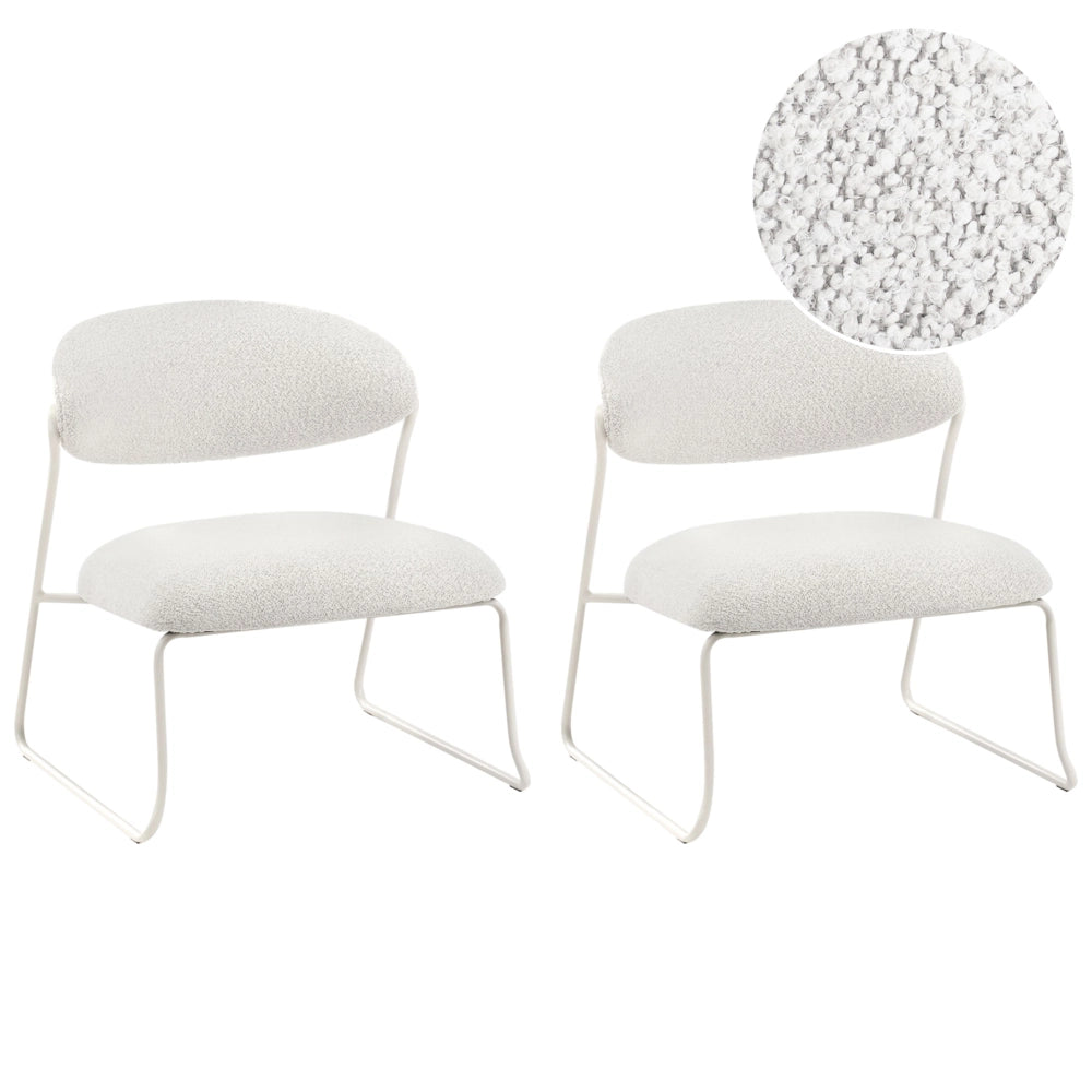 Set di 2 poltrone in tessuto bianco sporco con gambe in metallo senza braccioli Soggiorno moderno