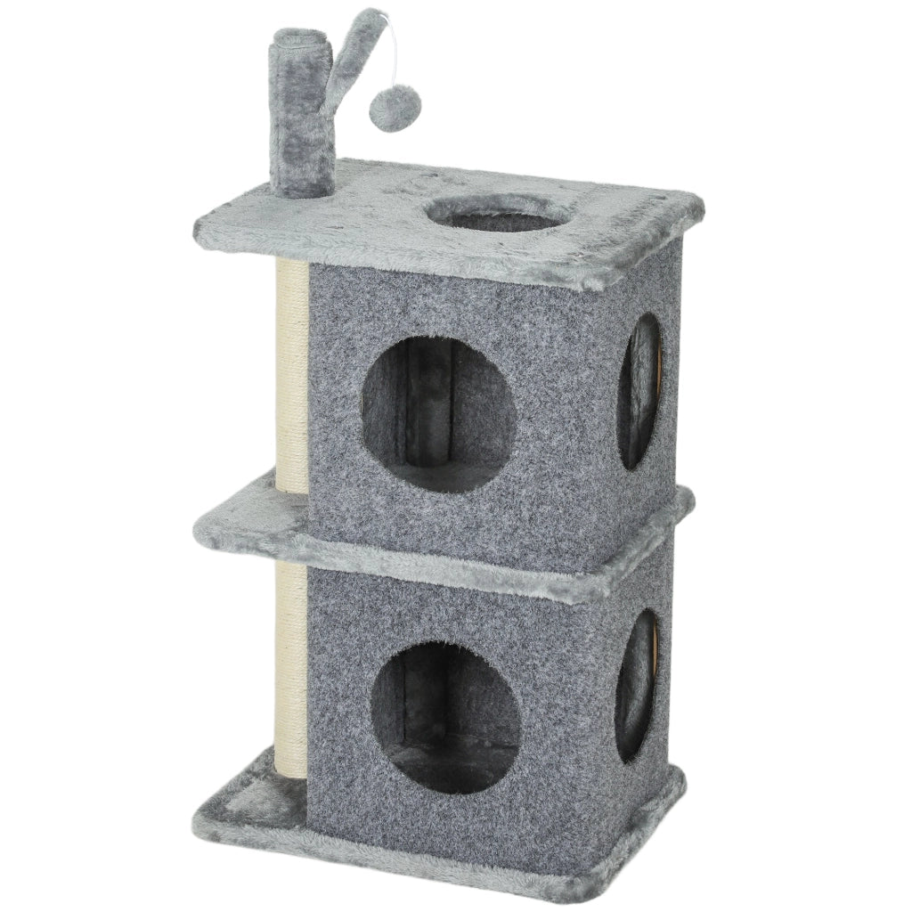 Albero tiragraffi torre 43 x 33 x 80 cm 2 cucce protegge i mobili base stabile moderno in pannello truciolare grigio scuro 21_0007741