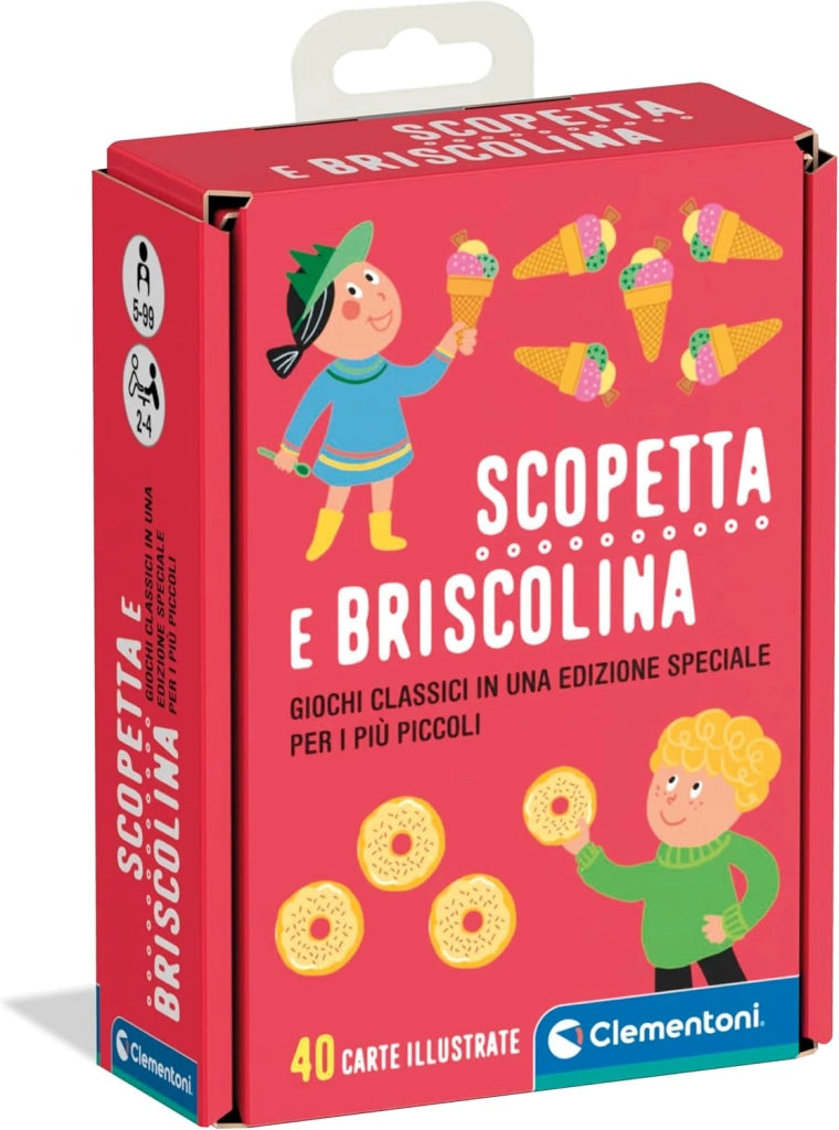 Scopetta e Briscolina, Mazzo di 40 Carte Semplificate e Illustrate, Gioco da Tavolo, 2-4 Giocatori, Clementoni, Eta 5-99