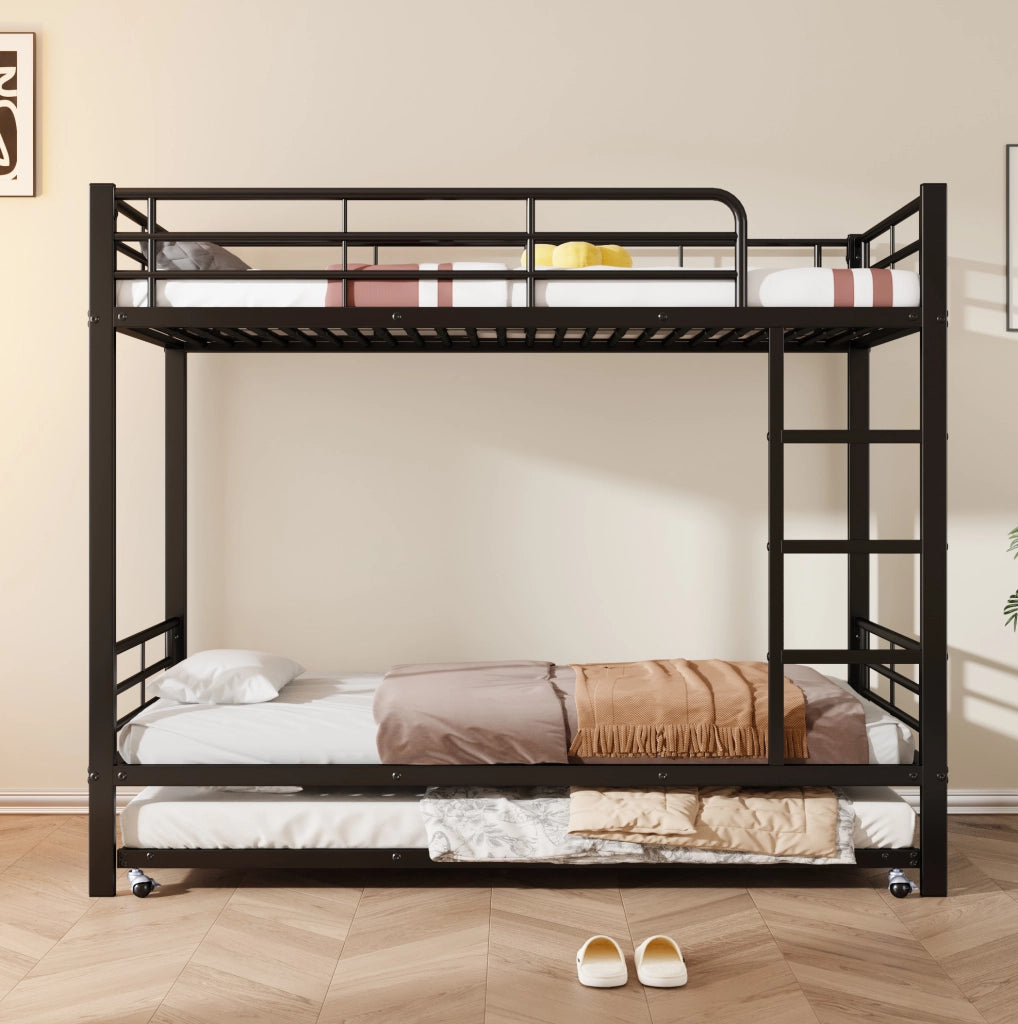 Letto a castello 204x95x160 cm con letto estraibile; metallo nero
