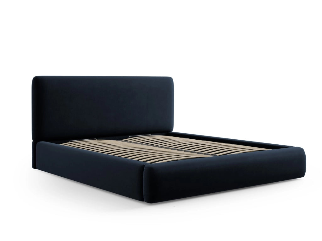 Cosmopolitan Design - Letto a cassettone con testiera "Colonel" 160x200cm in velluto blu scuro 