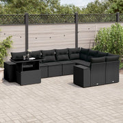 Set Divani da Giardino 10pz con Cuscini in Polyrattan Nero