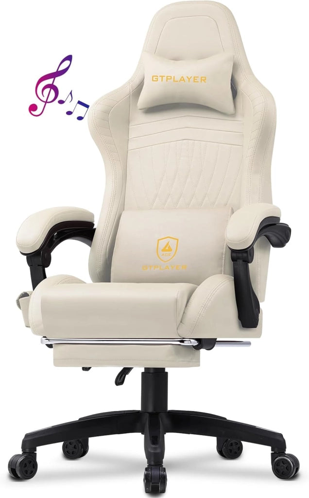 Sedia Gaming Ergonomica con Poggiapiedi e Altoparlante Bluetooth Poltrona Ufficio Scrivania Sedie Girevole Musicale con Braccioli di Collegamento