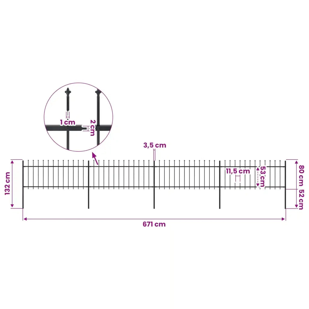 Recinzione da Giardino con Punta a Lancia in Acciaio 671x80 cm Nero 277605
