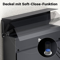 Cassetta della posta antracite V63 in acciaio 37 x 11 x 37 cm, cassetta delle lettere da parete con portagiornali e chiave