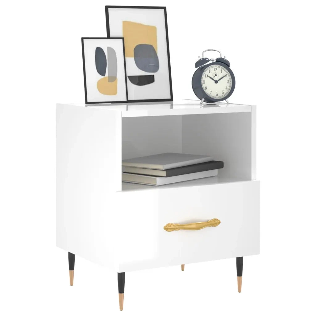 Comodino Bianco Lucido 40x35x47,5 cm in Legno Multistrato 827392
