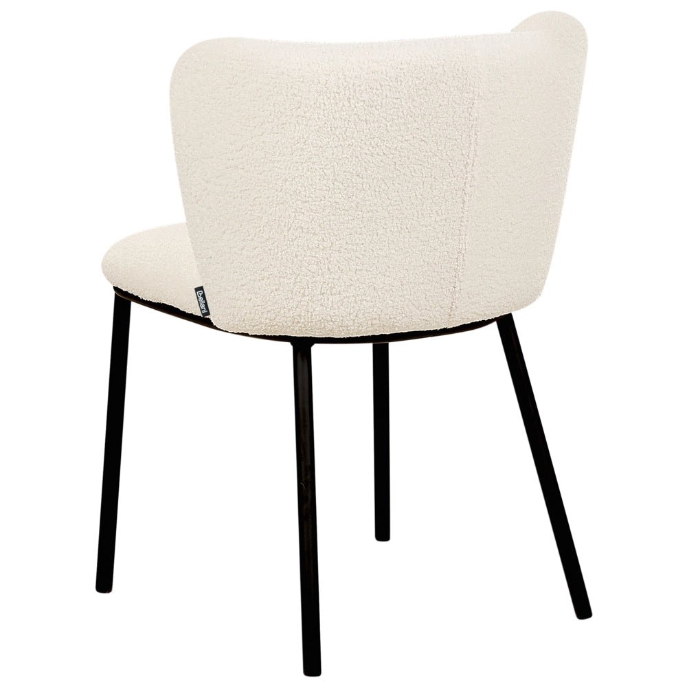 Set di 2 sedie da pranzo in bouclè bianco sporco Rivestimenti in metallo nero Gambe senza braccioli Schienale curvo Design moderno e contemporaneo