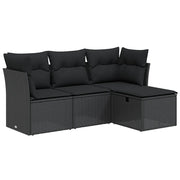 Set Divani da Giardino 4 pz | Set Salotto da Giardino con Cuscini Nero in Polyrattan