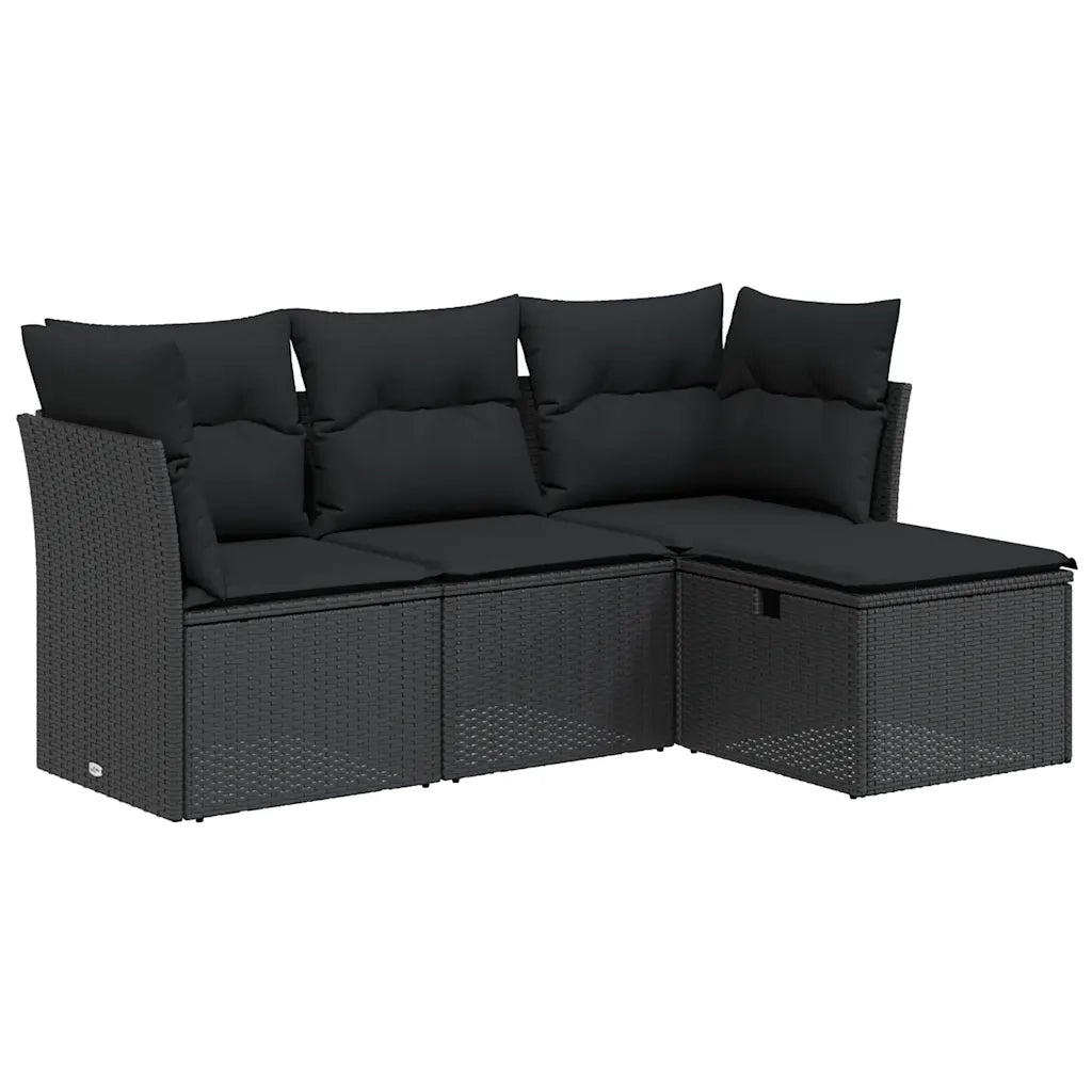 Set Divani da Giardino 4 pz | Set Salotto da Giardino con Cuscini Nero in Polyrattan