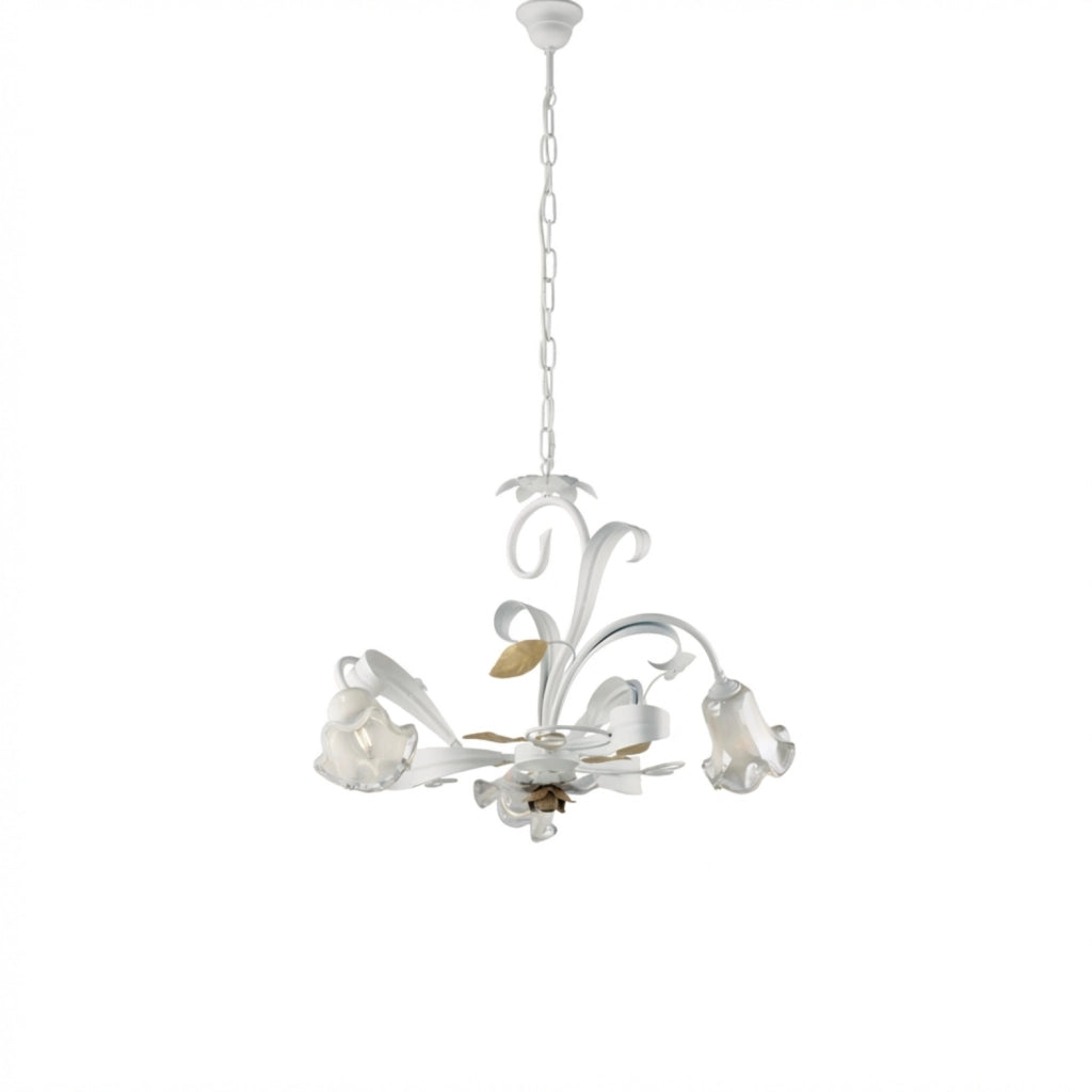 Lampadario Arte Povera Cesto Metallo Bianco E Oro 3 Luci E14