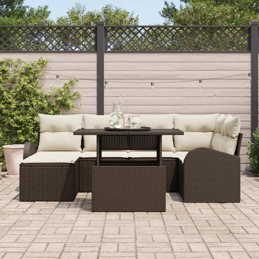 Set Divano da Giardino con cuscino 7 pcs Marrone e crema 3348674