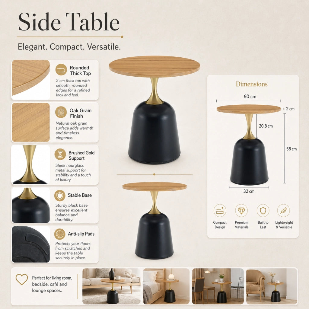 Tavolino basso rotondo in melamina con base metallica, stile nordico, per soggiorno e ufficio, legno, 70 × 69 × 40 cm
