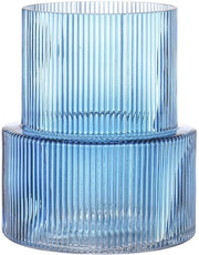 Vaso in vetro blu a forma ondulata per fiori, vaso per tulipani, vaso moderno per soggiorno, tavolo da pranzo, ingresso, camino, mensola, matrimonio, ufficio, 19 cm