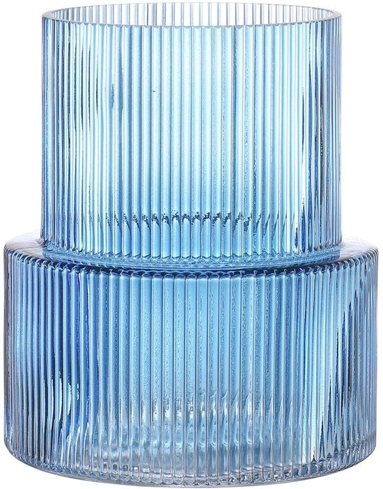 Vaso in vetro blu a forma ondulata per fiori, vaso per tulipani, vaso moderno per soggiorno, tavolo da pranzo, ingresso, camino, mensola, matrimonio, ufficio, 19 cm