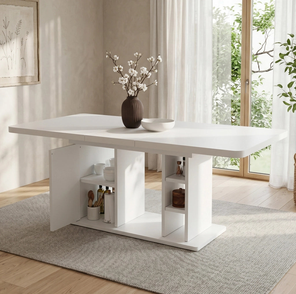 Tavolo da pranzo allungabile 140/180 x 80 cm bianco con contenitore