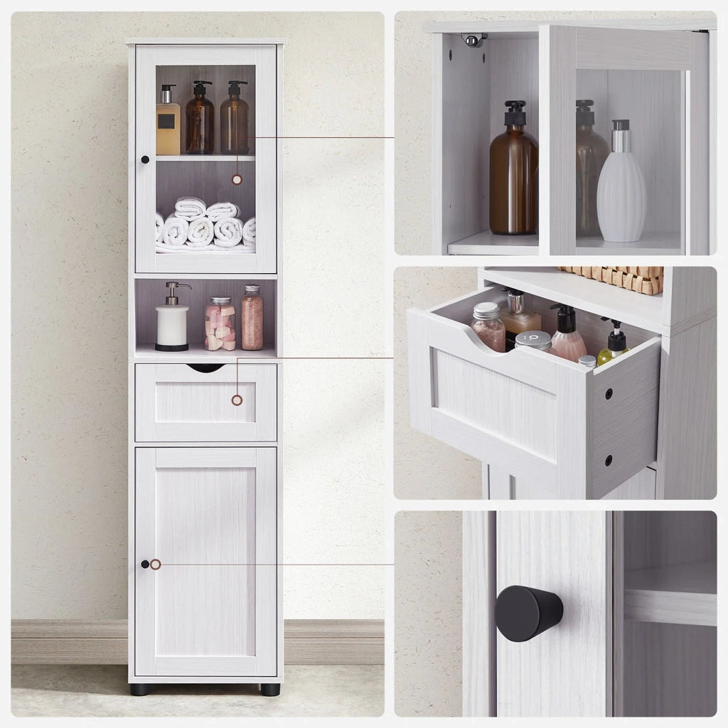 Mobile contenitore per bagno colonna 40 x 30 x 165 cm con ripiani regolabili armadietti ante cassetti vano salvaspazio grigio 12_0006522
