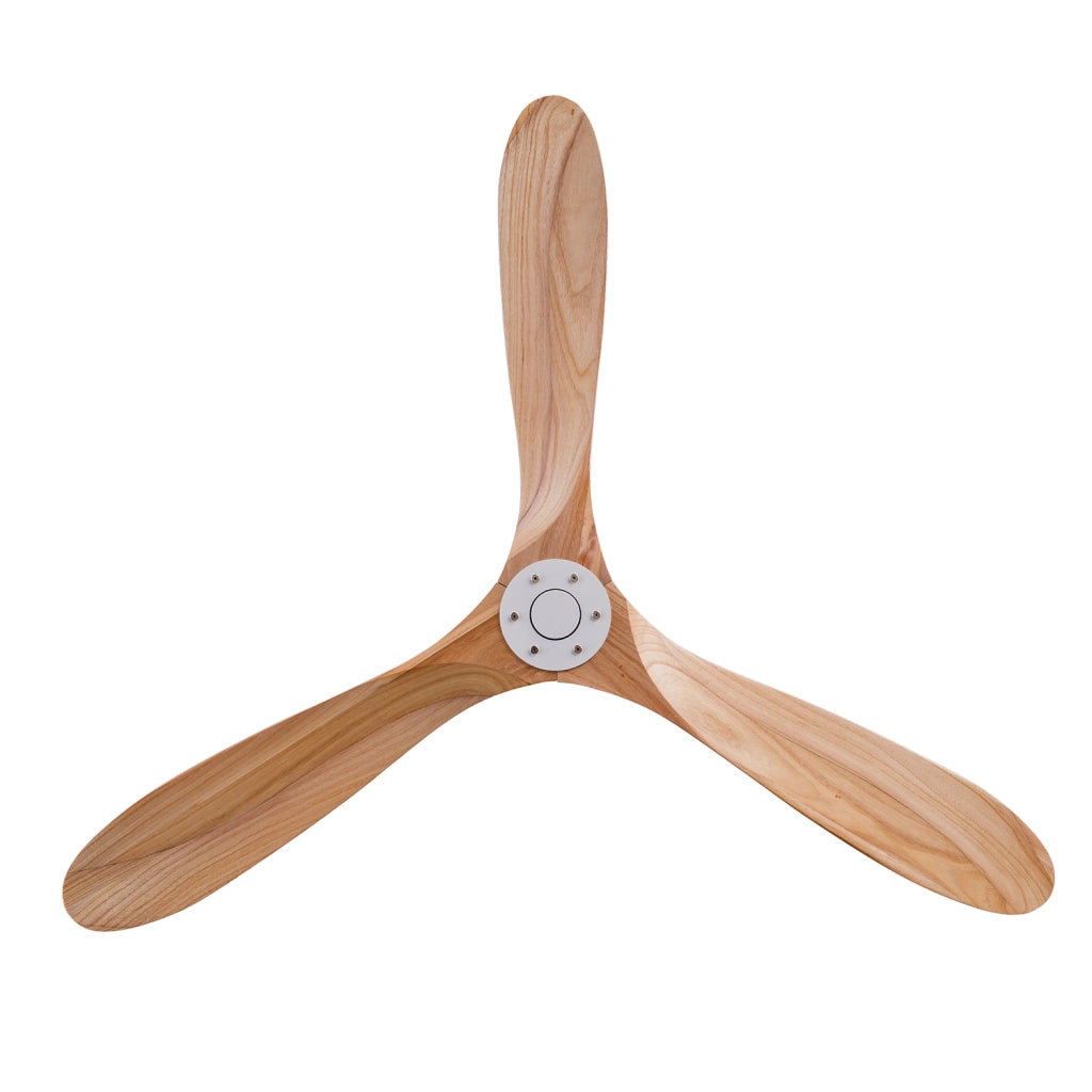Ventilatore da soffitto senza luce in legno naturale; motore DC silenzioso e telecomando