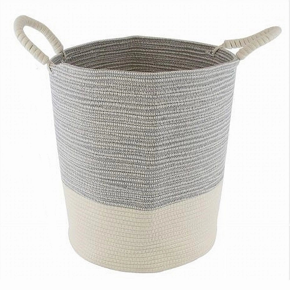 Trade Shop - Cesto Porta Biancheria Oggetti In Corda Intrecciata 35 X 40 Cm Con Manici 10680 -