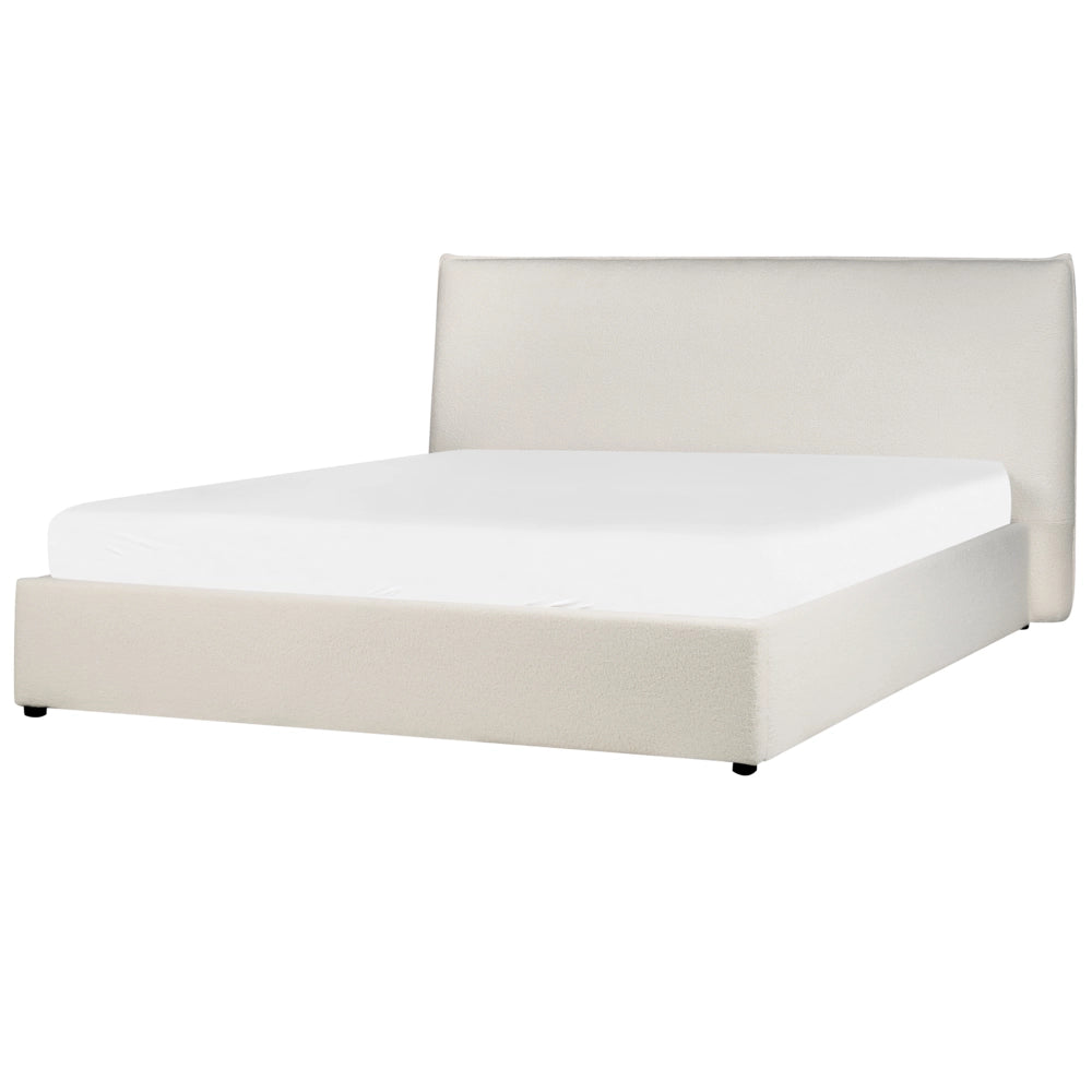 Letto con rivestimento in velluto bianco sporco UE King Size 180x200cm Grande testata classica contenitore Doghe in legno