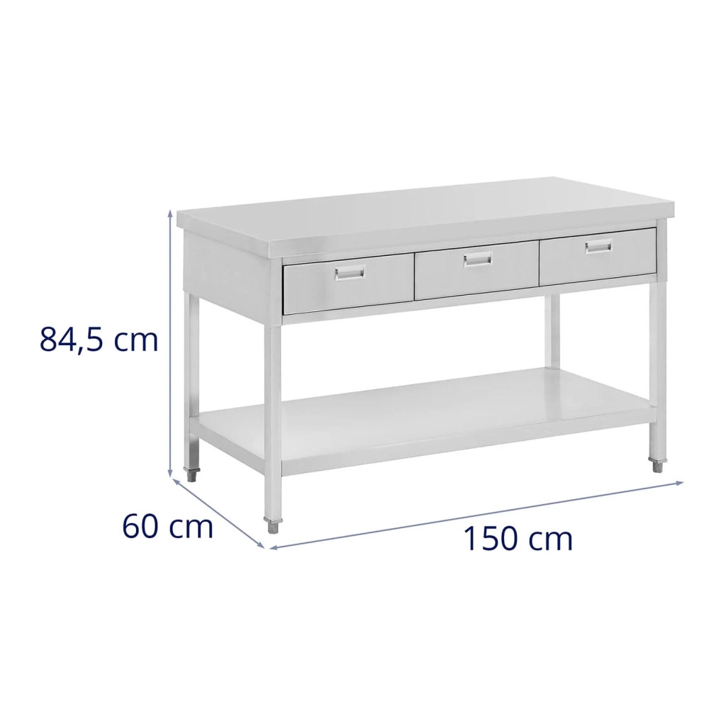 Tavolo da lavoro con cassetti 150 x 60 cm 295 kg tavolo da lavoro tavolo da lavoro officina professionale acciaio inox 14_0005146