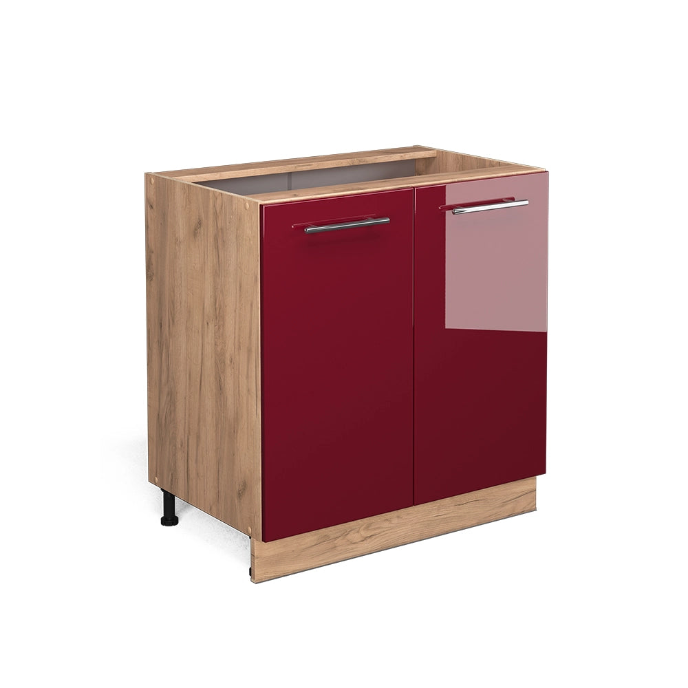 Mobiletto base cucina Fame-Line Bordeaux lucido/Rovere dorato 80 cm con ripiano, senza piano di lavoro Vicco