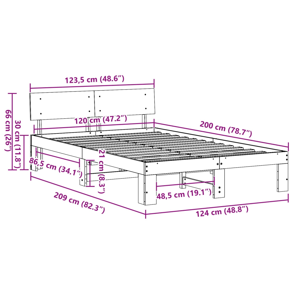 Struttura Letto con Testata 120x200 cm in Legno Massello di Pino