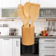 Set di Organizzazione per la Cucina - 4 Set di Accessori da Cucina - Organizzatore Rond - Set di Spatole + Supporto - Legno di Bambù e Bordo Nero